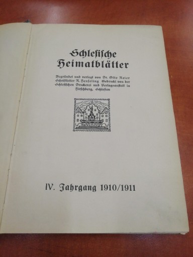 Zdjęcie oferty: Schlesische Heimatblätter IV Jahrgang 1910/1911