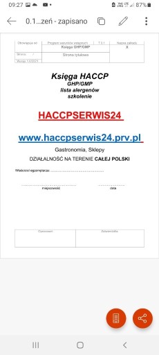 Zdjęcie oferty: Księga HACCP, GHP/GMP,lista alergenów, szkolenie 