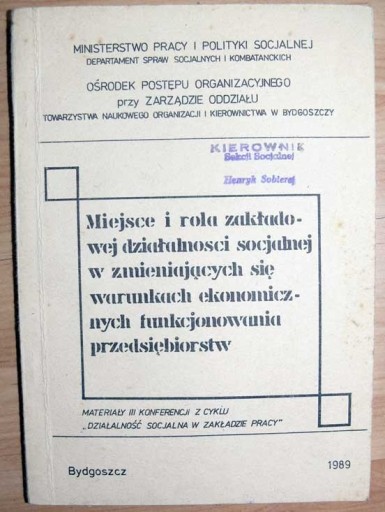 Zdjęcie oferty: DZIAŁALNOŚĆ SOCJALNA W PRZEDSIĘBIORSTWIE 1989