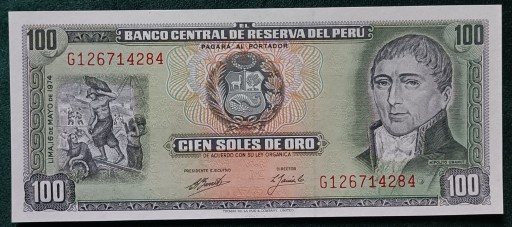 Zdjęcie oferty: Peru banknot 100 soles 1974 rok stan unc 
