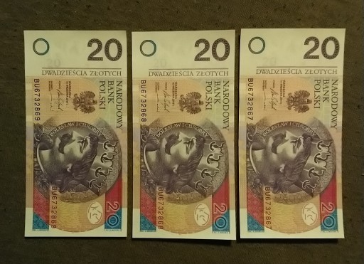 Zdjęcie oferty: 3 banknoty 20 zł BU 2016 