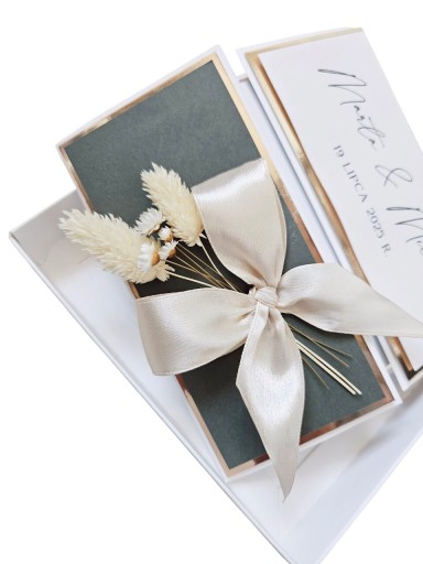 Zdjęcie oferty: Kartka w pudełku ślub ślubna wesele boho butelkowa zieleń suszone kwiaty