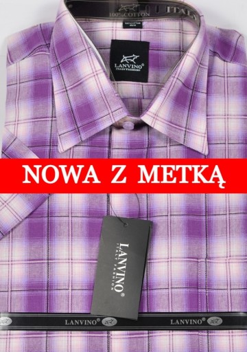 Zdjęcie oferty: Koszula męska fioletowa w kratkę na krótki rękaw kołnierzyk 40/41