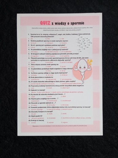 Zdjęcie oferty: Quiz z wiedzy o spermie na wieczór panieński 