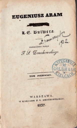 Zdjęcie oferty: Eugeniusz Aram Bulwer M Goldhaar Kielce Żydzi 1837