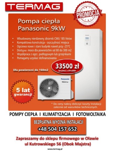 Zdjęcie oferty: Pompa Ciepła Panasonic Aquarea