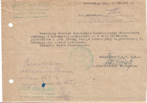 Zdjęcie oferty: Dwa oryginalne dokumenty dot. ZSL z 1952r