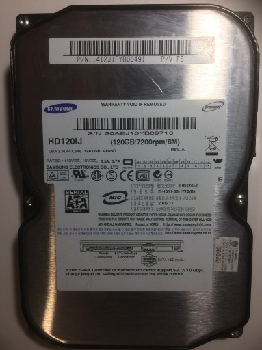 Zdjęcie oferty: Dysk SATA Samsung HD120IJ 120GB 3,5'' + kabel