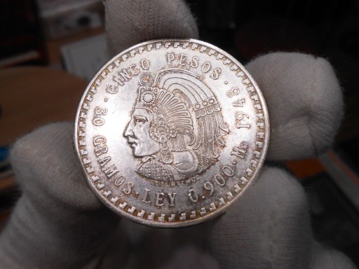 Zdjęcie oferty: Meksyk, 5 peso, 1948,  srebro 30 g. MENNICZE ! 
