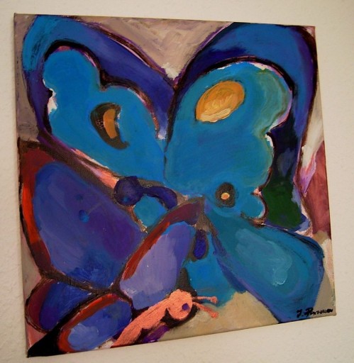 Zdjęcie oferty: Ręcznie malowany obraz "Niebieskie motyle" 40x40