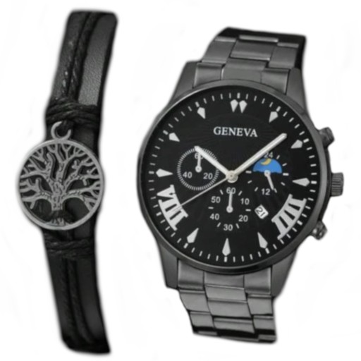 Zdjęcie oferty: Zegarek męski czarny Geneva + Bransoletka