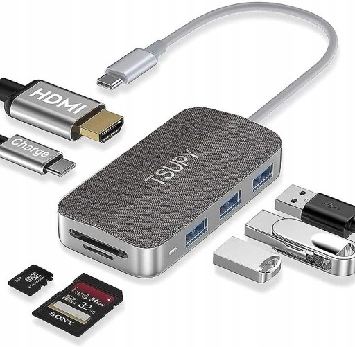 Zdjęcie oferty: Adapter porty Hub USB TSUPY TPS03  7w1