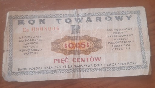 Zdjęcie oferty: Bon towarowy 0,05 centów