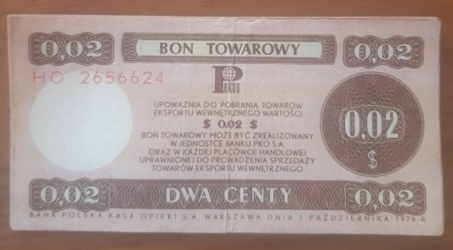 Zdjęcie oferty: Bon towarowy 0,02 centy