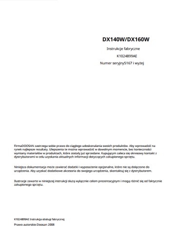 Zdjęcie oferty: Instrukcja Napraw Doosan DX 140 W, DX 160 W PL