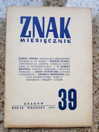 Zdjęcie oferty: Znak miesięcznik nr 39 Wrzesień 1957