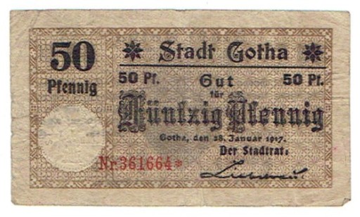 Zdjęcie oferty: Notgeld, 50 Pfening 1917 / Stadt Gotha