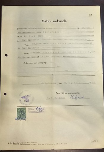 Zdjęcie oferty: Geburtsurkunde - Akt Urodzenia 20 kwietnia 1942