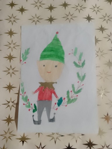 Zdjęcie oferty: Chłopiec , Elf na huśtawce z liści Rysunek 