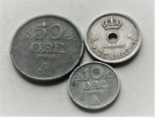 Zdjęcie oferty: Norwegia 10 25 50 ore 1929(?) 1942 1943 (3 szt.)  