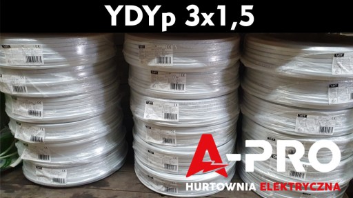 Zdjęcie oferty: Przewód YDYp 3x1,5 750V (PL) Cena za 1 mb.