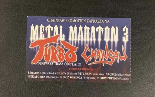 Zdjęcie oferty: Bilet z koncertu METAL MARATON 3 TURBO 2007