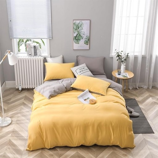 Zdjęcie oferty: Gezu Pościel 3-częściowa 220x240 cm – Szaro-Żółta, Mikrofibra