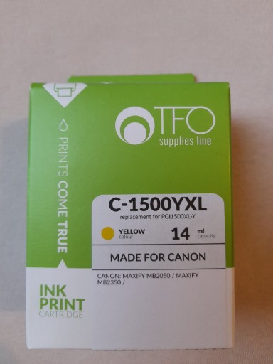 Zdjęcie oferty: TFO C-1500YXL 14 ml żółty tusz zamiennik Canon