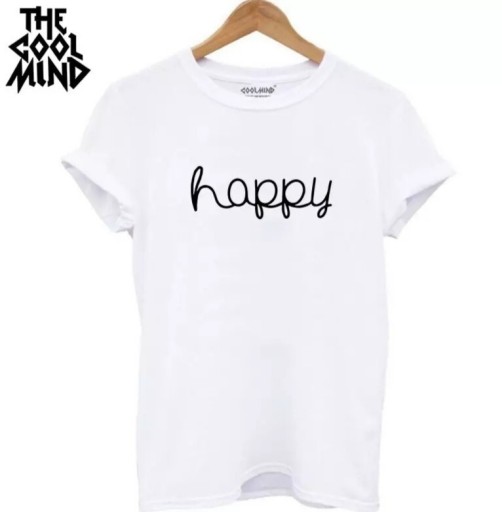 Zdjęcie oferty: Nowy t-shirt biały z napisem HAPPY r.S 100% COTTON