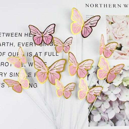 Zdjęcie oferty: Motylki 10 szt ozdoba na tort Kolor różowy