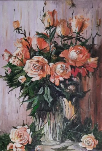 Zdjęcie oferty: Obraz akrylowy ręcznie malowany 40x60 kwiaty róże