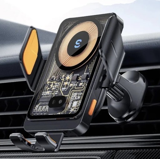 Zdjęcie oferty: Uchwyt samochodowy na telefon z ładowarką indukcyjną 15W iPhone Samsung