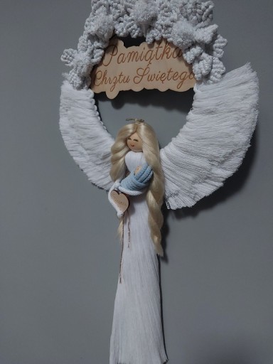 Zdjęcie oferty: Pamiątka chrztu świętego anioł makrama noworodek 