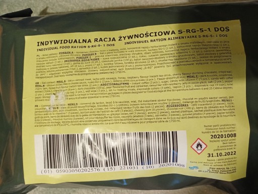 Zdjęcie oferty: INDYWIDUALNA RACJA ŻYWNOŚCIOWA S-RG-5-1 DOS