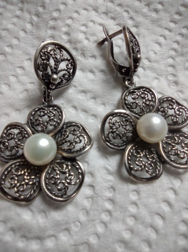 Zdjęcie oferty: Srebro 835 stare kolczyki perły filigran 