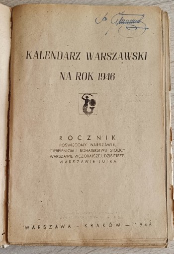 Zdjęcie oferty: Kalendarz Warszawski na rok 1946.