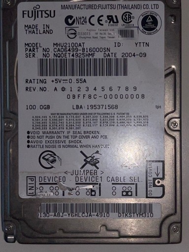 Zdjęcie oferty: FUJITSU MHU2100AT  100 GB