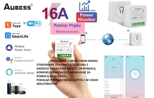 Zdjęcie oferty: PRZEKAŹNIK WIFI TUYA Włącznik dopuszkowy 16A watomierz 
