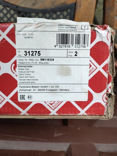 Zdjęcie oferty: Tarcze hamulcowe Febi 31275 Mitsubishi Lancer viii