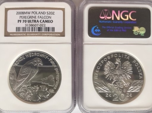 Zdjęcie oferty: 20 ZŁ SOKÓŁ WĘDROWNY 2008 NGC PF70