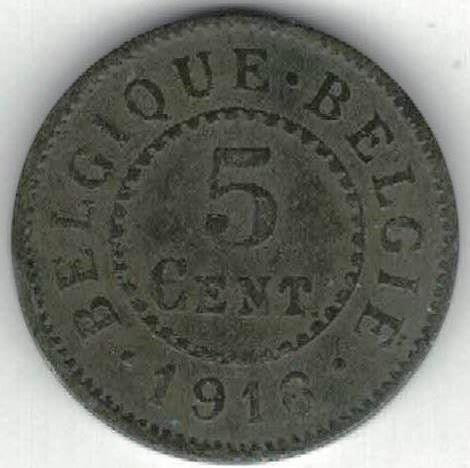 Zdjęcie oferty: Belgia 5 centymów centimes 1916 19 mm cynk