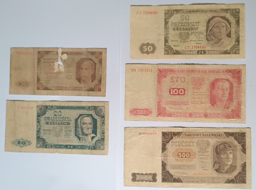 Zdjęcie oferty: PRL 10,20,50,100,500 złotych 1948 