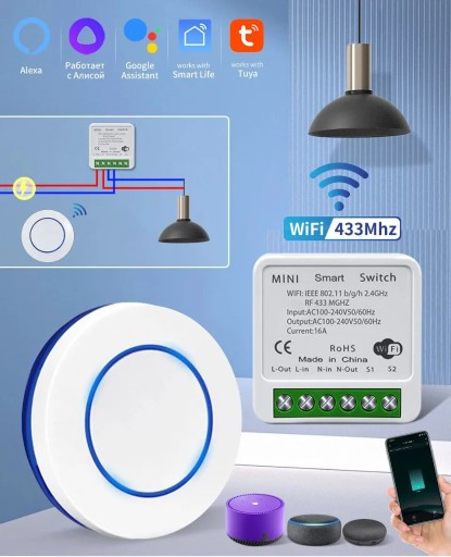 Zdjęcie oferty: WŁĄCZNIK ŚWIATŁA  Tuya Smart Life WiFi+433MHz /20A