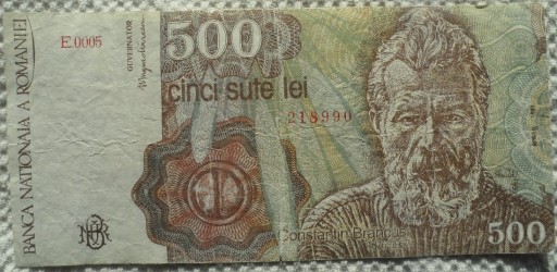 Zdjęcie oferty: Rumunia 500 lei 1991 rzeźbiarz Constantin Brancusi