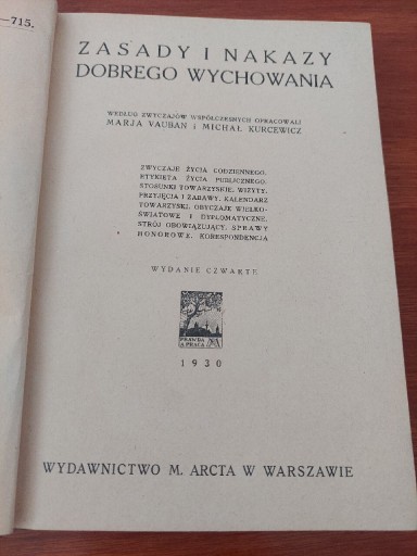 Zdjęcie oferty: Zasady i nakazy dobrego wychowania 1930 r