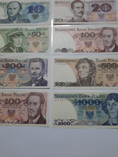 Zdjęcie oferty: 273N' 8 BANKNOTÓW PRL UNC OD 10  DO 1000 ZŁOTYCH