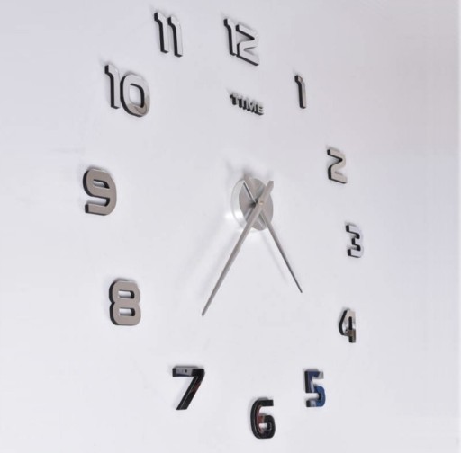 Zdjęcie oferty: 3D Zegar ścienny naklejany duży 80-120cm srebrny 12 cyfr