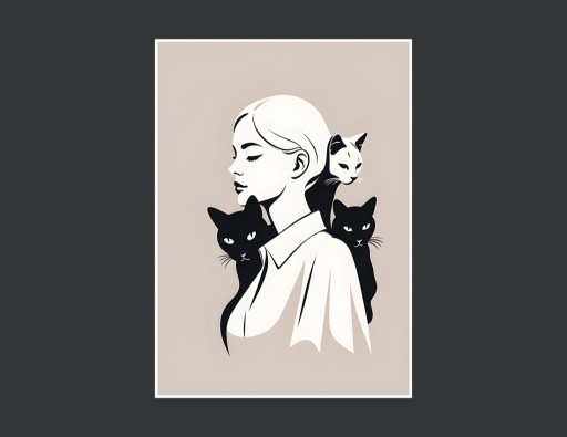 Zdjęcie oferty: Plakat w ramie kobieta z kotami 3 - 50x70cm