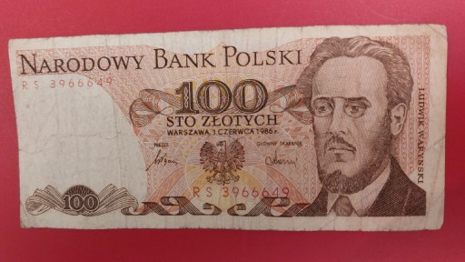 Zdjęcie oferty: Banknot 100 zł z 1986r, Seria RS
