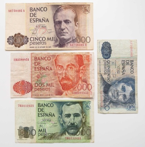 Zdjęcie oferty: Banknoty 500 - 5000 peseta Hiszpania 1979 4 szt.